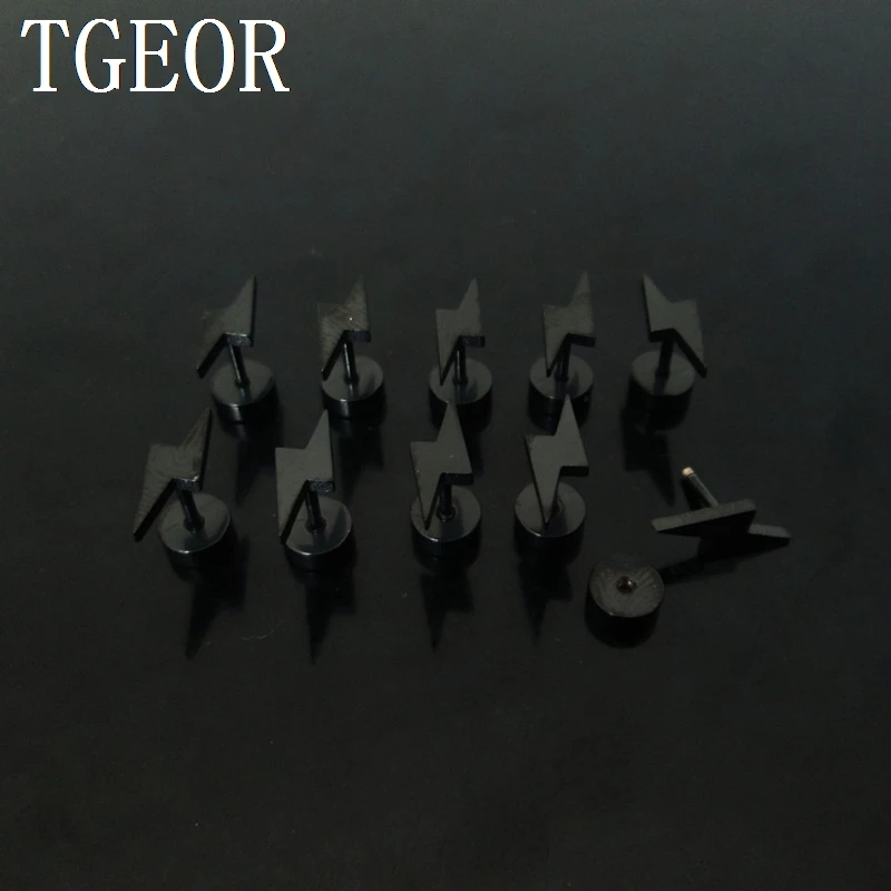 Черный Иллюзия обман Серьги 1 пара 2*6*5/9 мм нержавеющая сталь молния лазерная