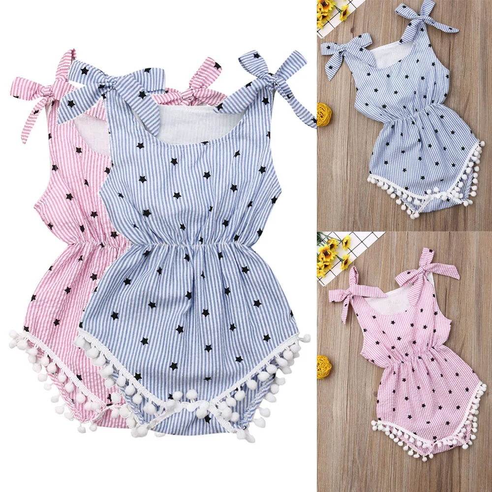 Хлопковые комбинезоны с помпонами и принтом в виде звезд для маленьких девочек