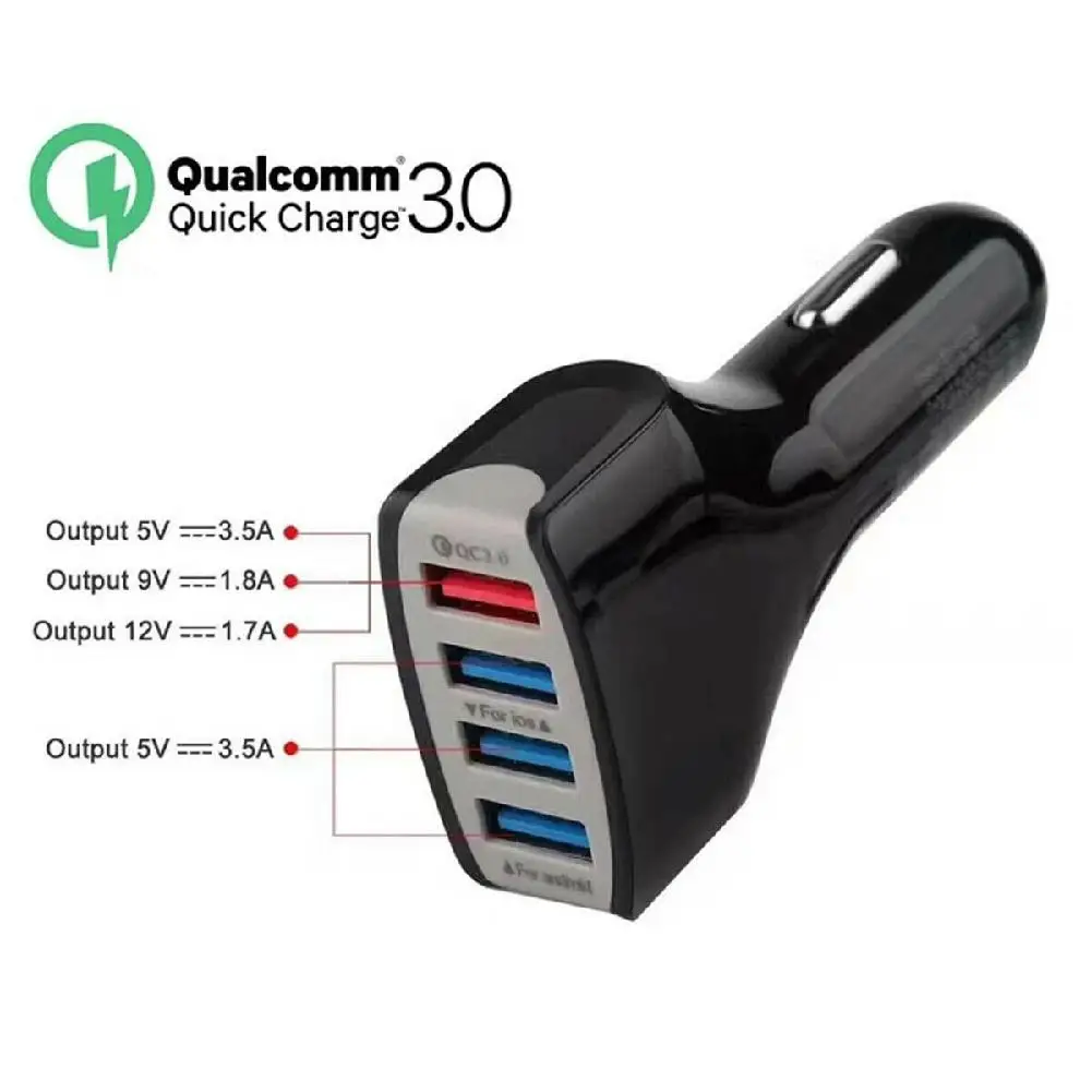 Автомобильное зарядное устройство QC 3 0 с 4 портами USB для Xiaomi mi 9 Huawei P30 Pro Samsung S8 S9 S10