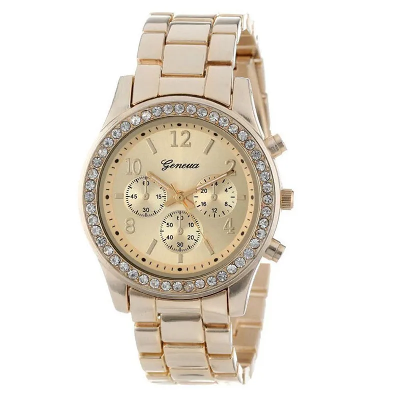 Women's watches Fashion Faux Chronograph Plated Classic Geneva Quartz Ladies Watch Women Crystals Wristwatches Relogio Feminino |