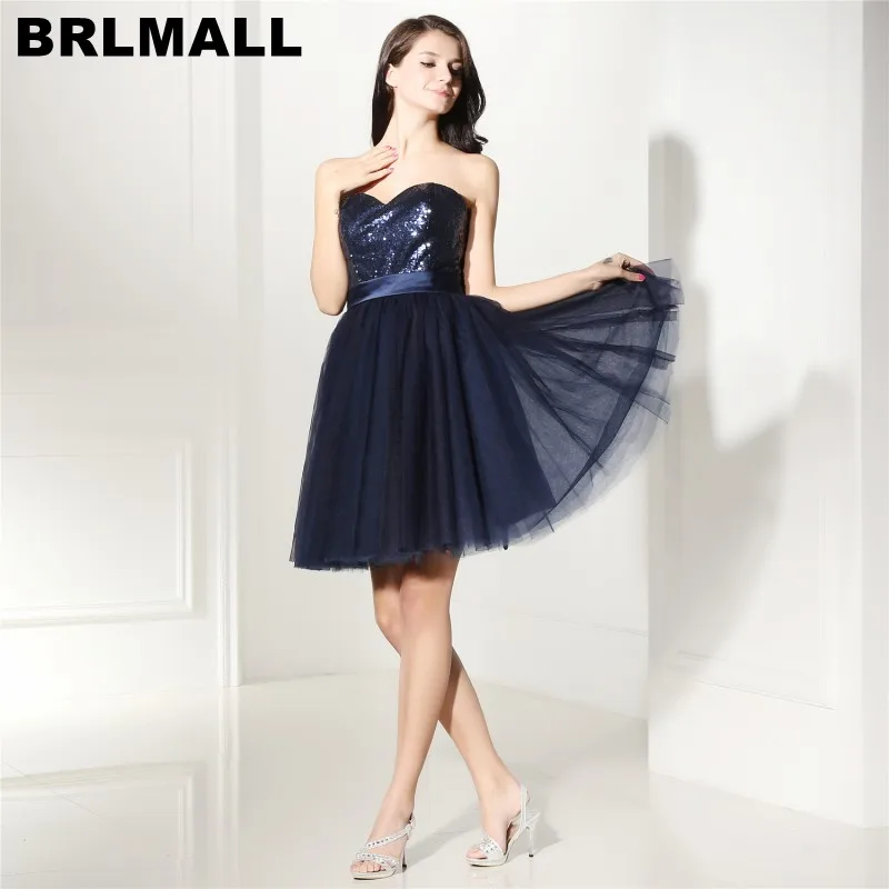 BRLMALL Custom Made Navy Blue Homecoming Dress Sequined Sweetheart Backless Short Graduation With Bow vestidos de 15 corto | Свадьбы и