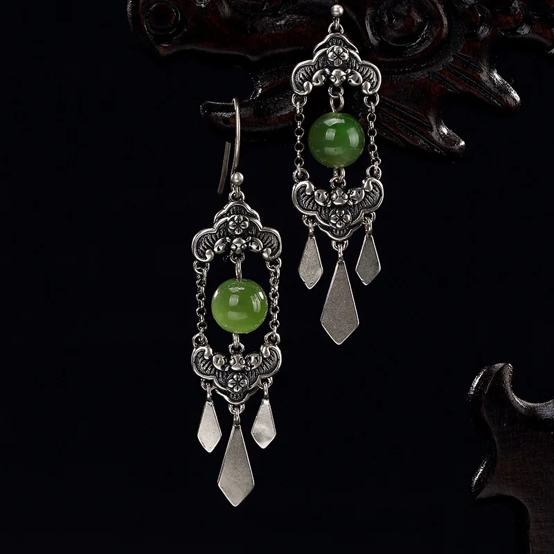 2018 настоящая лимитированная яшма ретро длинные серьги с кисточками для S925 чистый