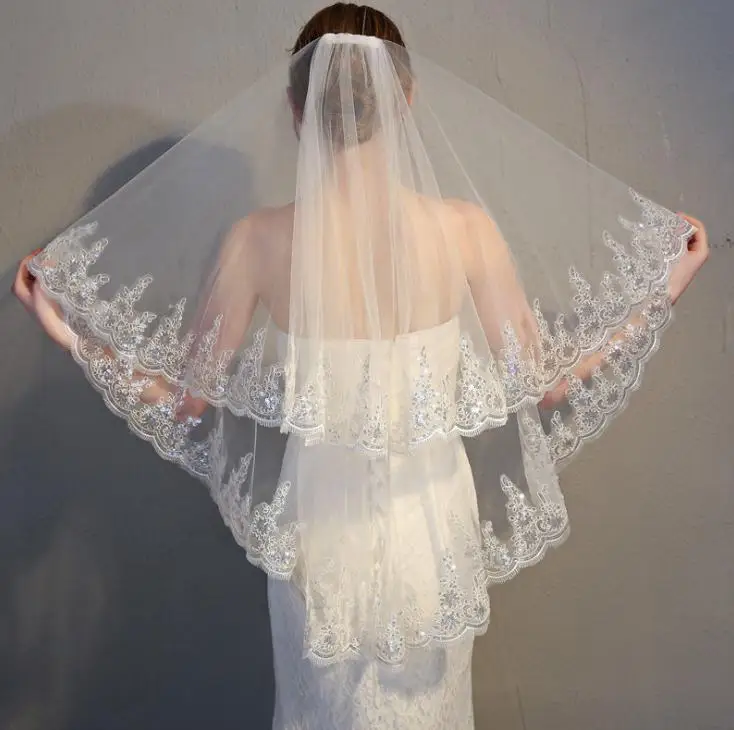 Voile Mariager bead edge Short Wedding Veil with Comb Two Layers Tulle Bridal Cheap Accessories Veu de Noiva | Свадьбы и торжества