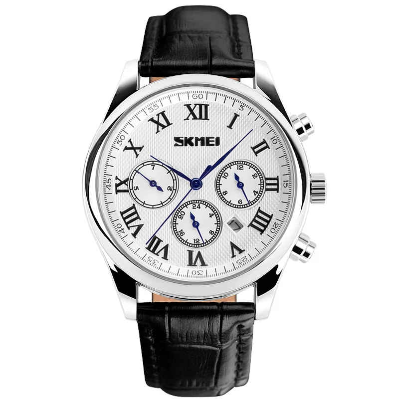 Часы наручные SKMEI Мужские кварцевые с кожаным ремешком роскошные деловые