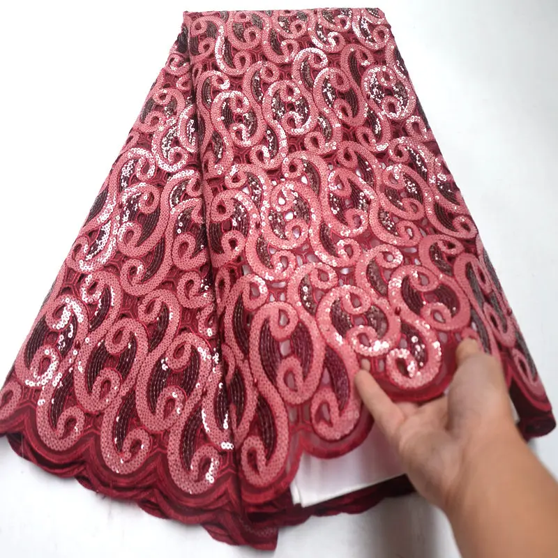 Handcut африканская кружевная ткань с большим количеством блесток самая популярная