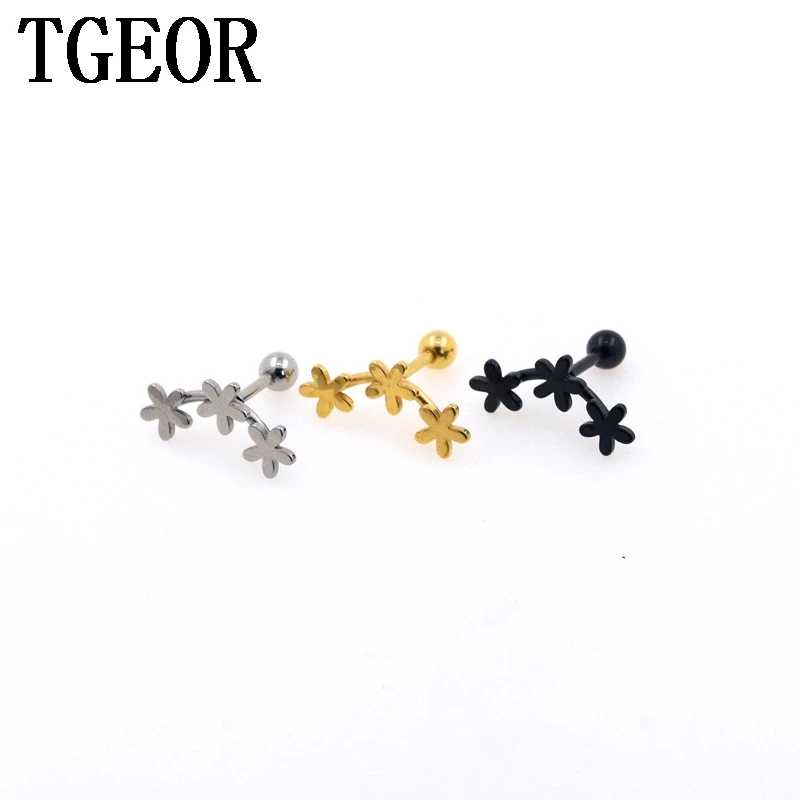 Charm titanium plated colors 1 pair 16G 3 flowers surgical Stainless Steel ear tragus piercing earring | Украшения и аксессуары