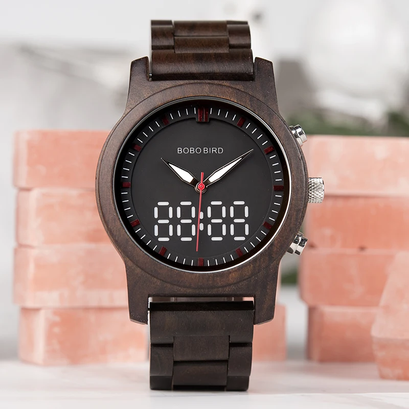 Мужские часы BOBO BIRD бамбуковые деревянные наручные мужские черные в подарочной