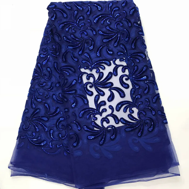 Hot Sale Royal Blue Embroidered African Lace Fabric High Quality with Sequins French Net Velvet Fabrics 5 yards IG634 | Дом и сад