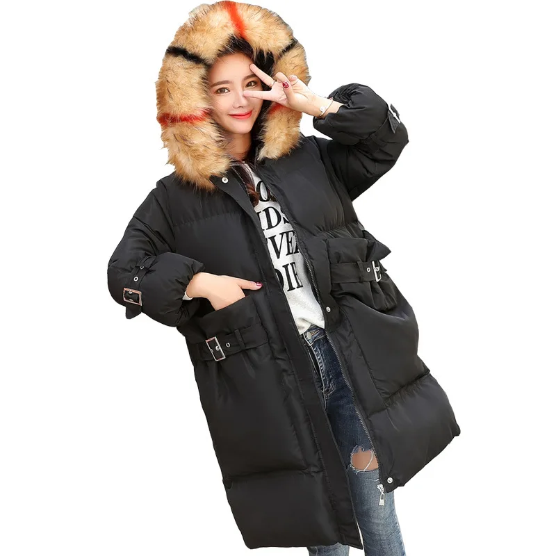 Зимнее пальто женский свитер большой меховой воротник зима новый корейский