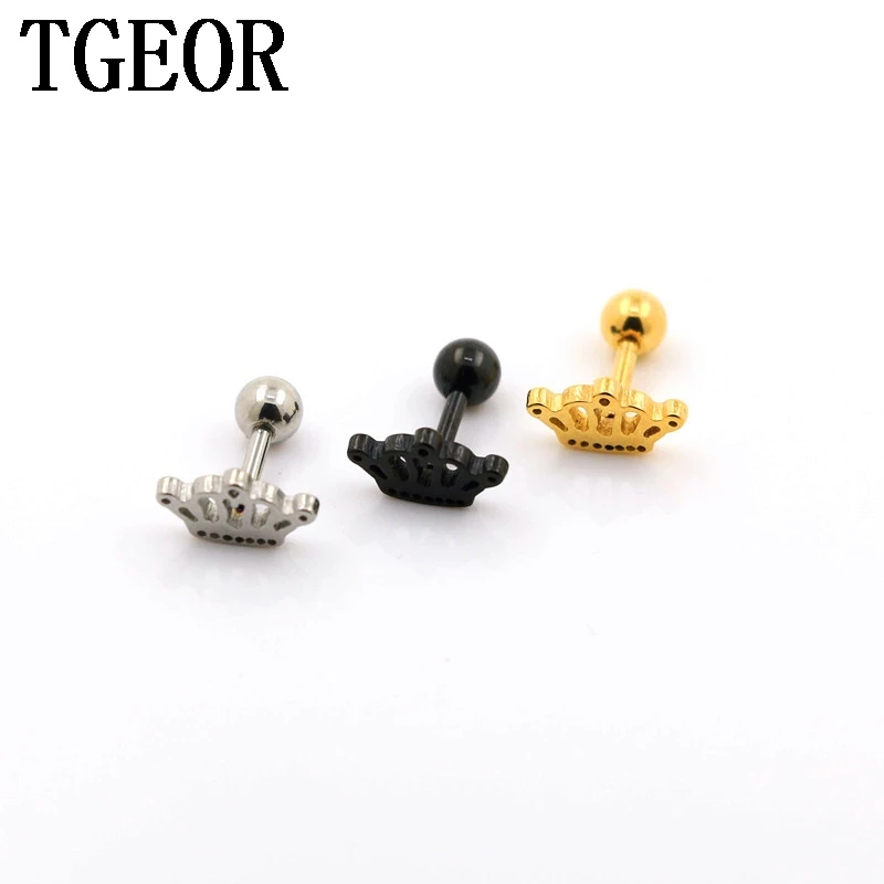 Charm titanium colors 1 pair 1.2*6*4/(5*9)mm surgical Stainless Steel crown ear tragus piercing earring | Украшения и аксессуары