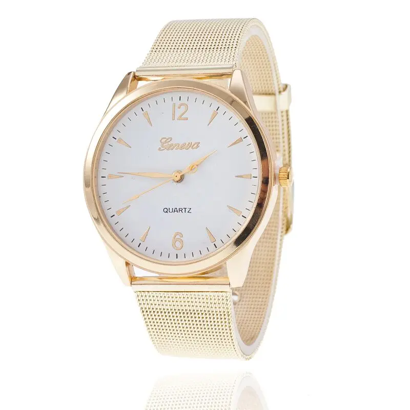 2018 модные часы женские из Женевы женское платье Классическая нержавеющая сталь