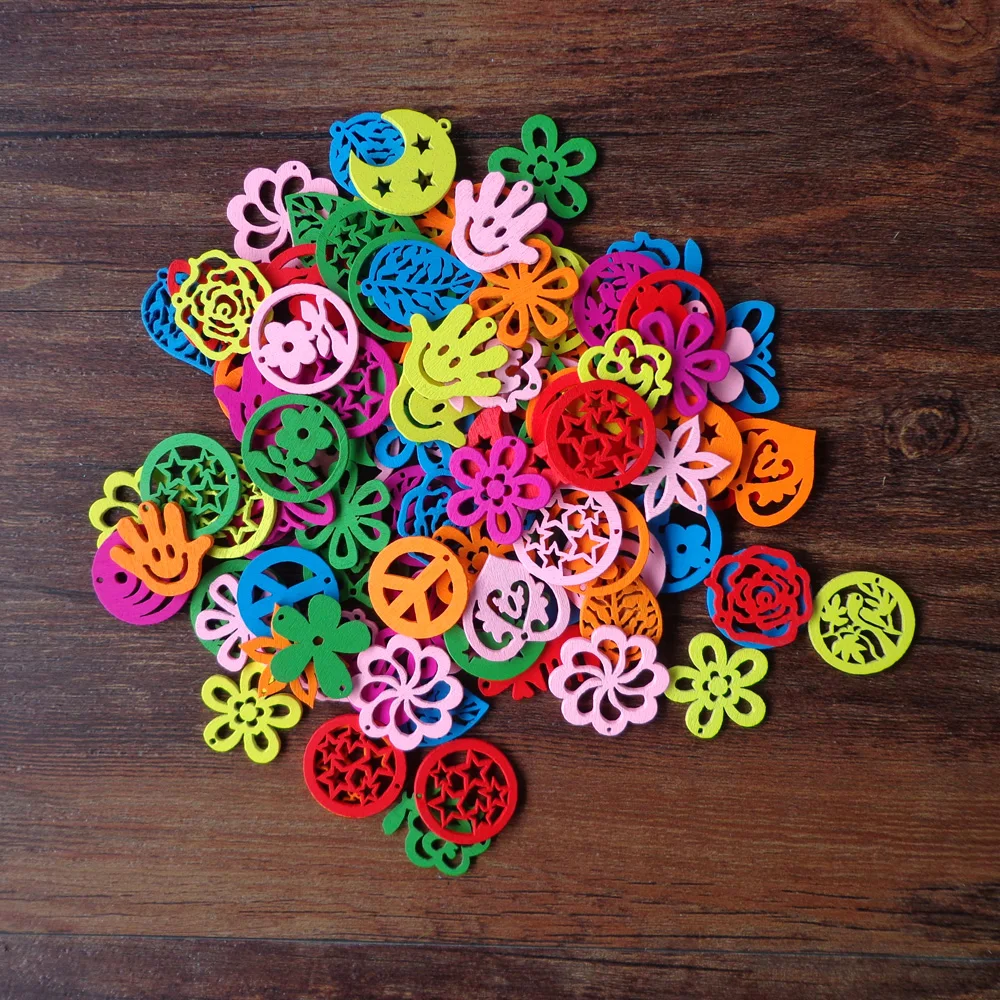 50pcs Colorful Wood Beads Different Shape Mix Buttons DIY Jewellery for Flatblck Scrapbooking Dia.2.5cm | Канцтовары для офиса и