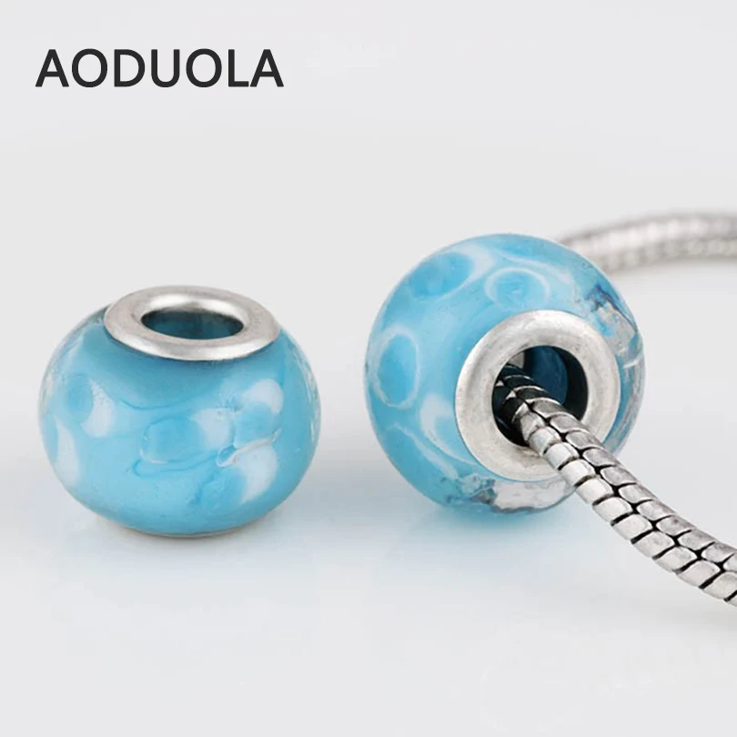 9*14 mm Acqua Glass Beads Round Chamilia DIY European Murano Troll Czech Bead Charm Pendant Fit For Pandora Charms Bracelets | Украшения и