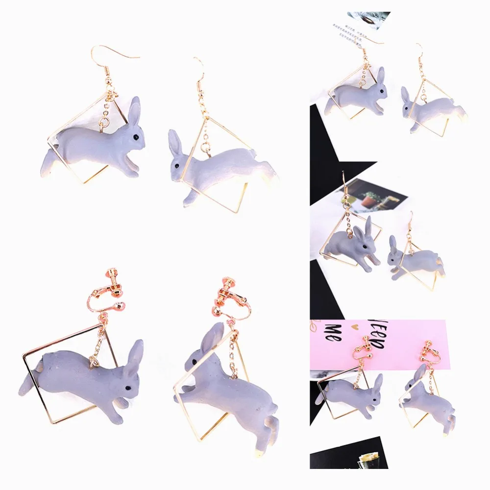 Индивидуальные милые трехмерные серьги-подвески из сплава с кроликом
