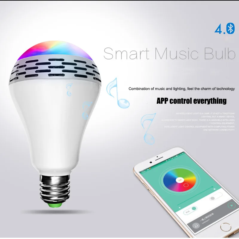 E27 Смарт RGB беспроводной Bluetooth динамик лампа 300LM музыкальный плеер светодиодный