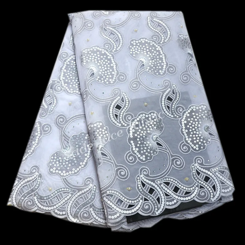 Cutout Holes Beaded Handcut organza Lace with sequins and stone White African French lace fabric high quality 5 yards/PC IG966 | Дом и сад