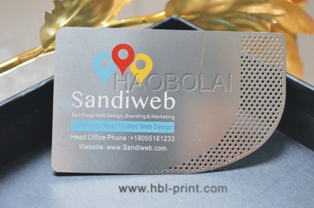 Special die cut stainless steel metal name card printed by HAOBOLAI nice looking reasonable price | Канцтовары для офиса и