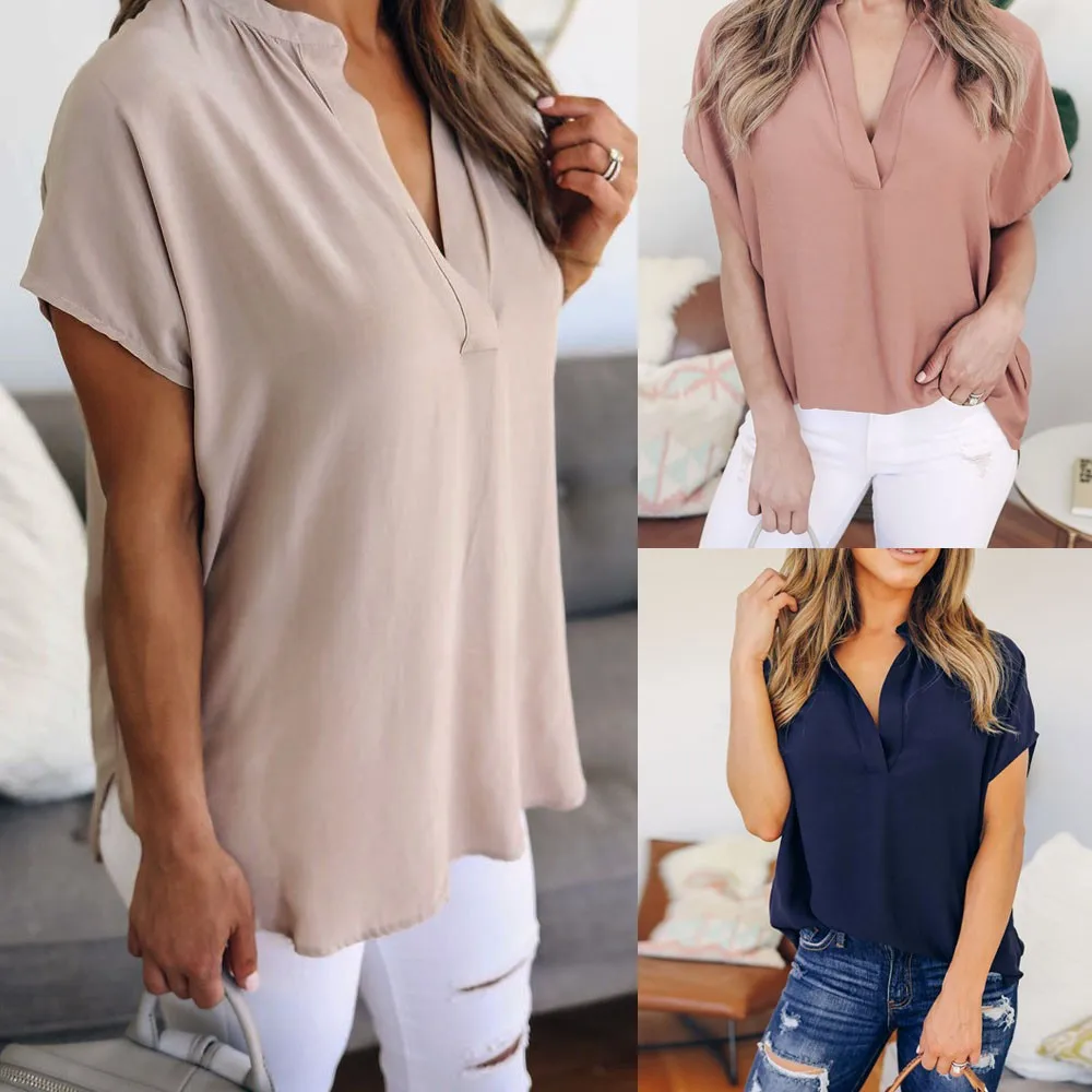 Fashion Women Blouse Ladies Summer Chiffon Short Sleeve Casual Shirt Tops for work office blusas mujer de moda 2019 New | Женская одежда