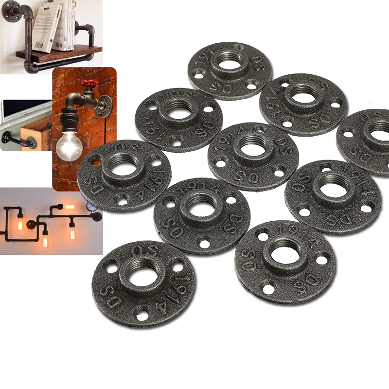 10 шт. 1/2 &quot3/4&quot черный декоративный ковкий Железный пол/стена фланец ковкого