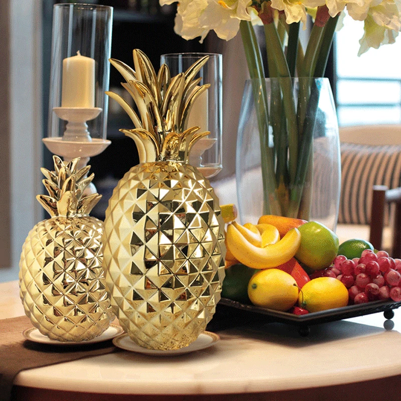 Ceramic golden pineapple decoration modern minimalist home Creative fruit living room crafts |