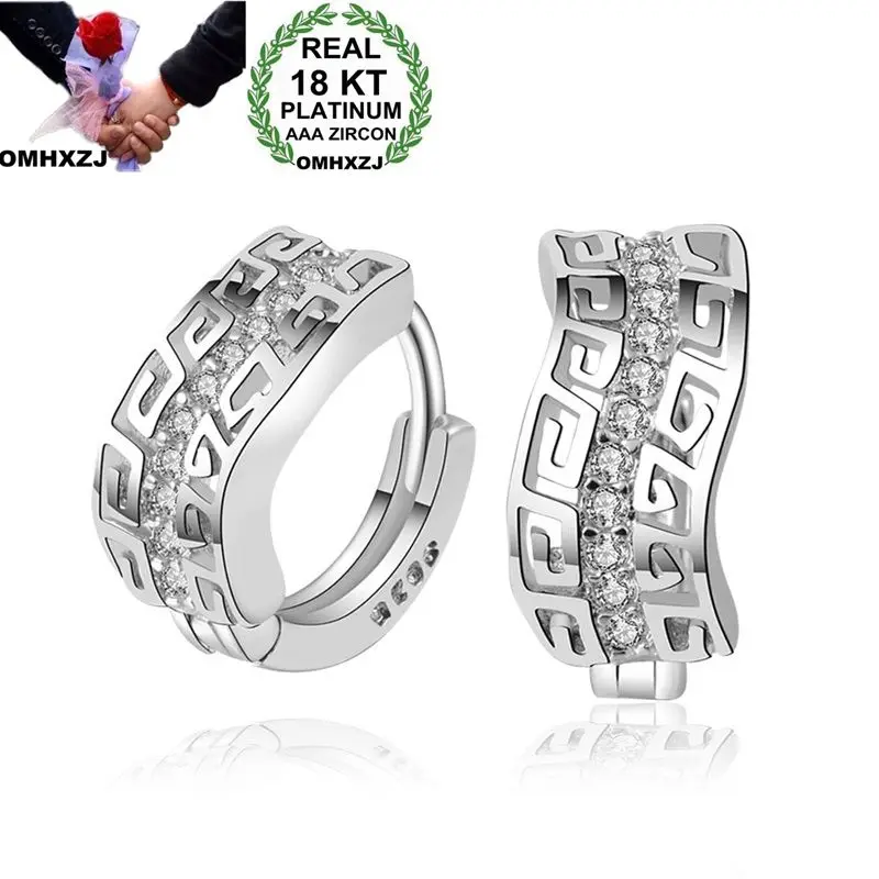 Серьги-кольца OMHXZJ из белого золота и циркона 18 карат для женщин девушек YE388