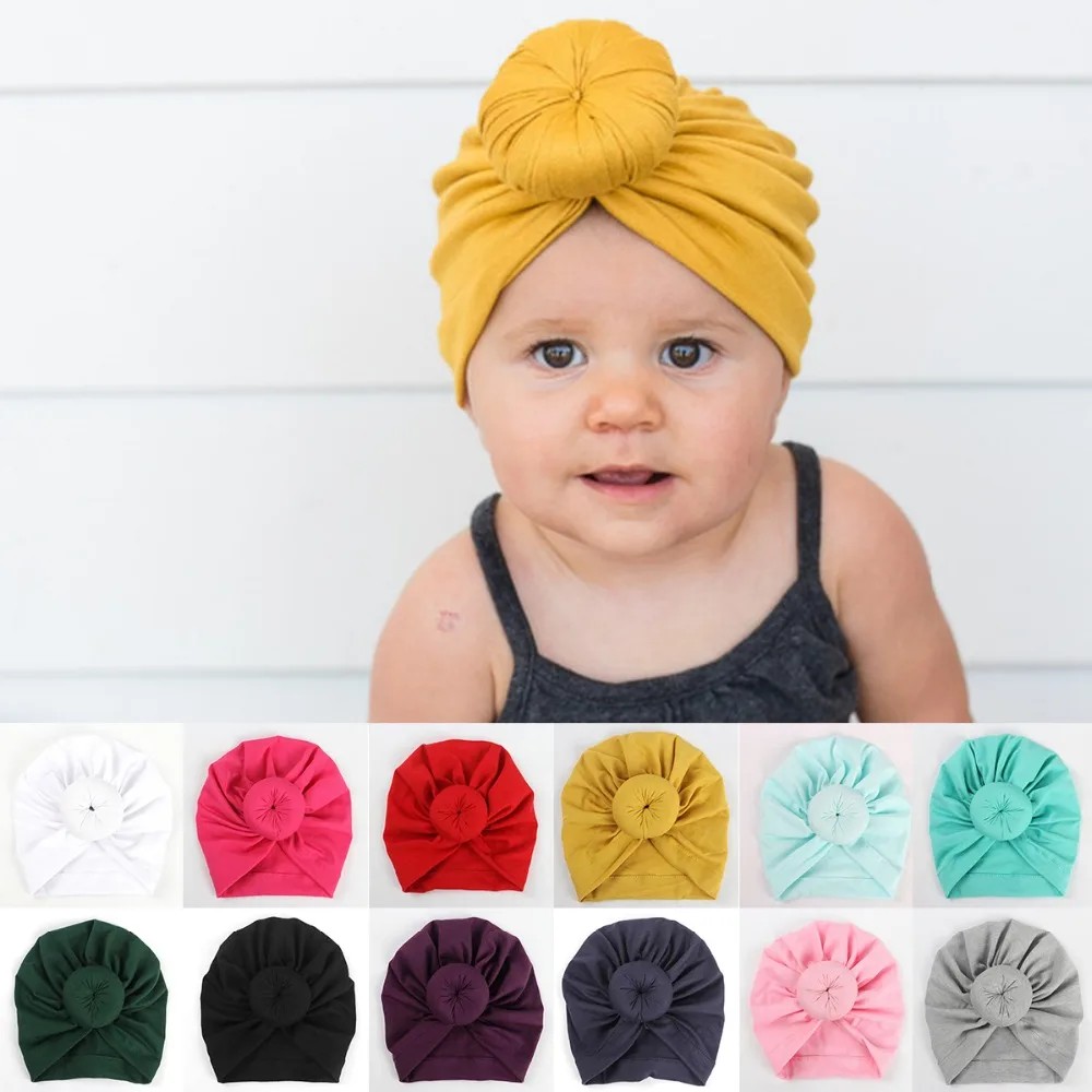 Newborn Infant Toddler Baby Cap Cotton Tie Knot India Pure Hat Beanie Winter Headwear Turban Hats headband bonnet | Детская одежда и