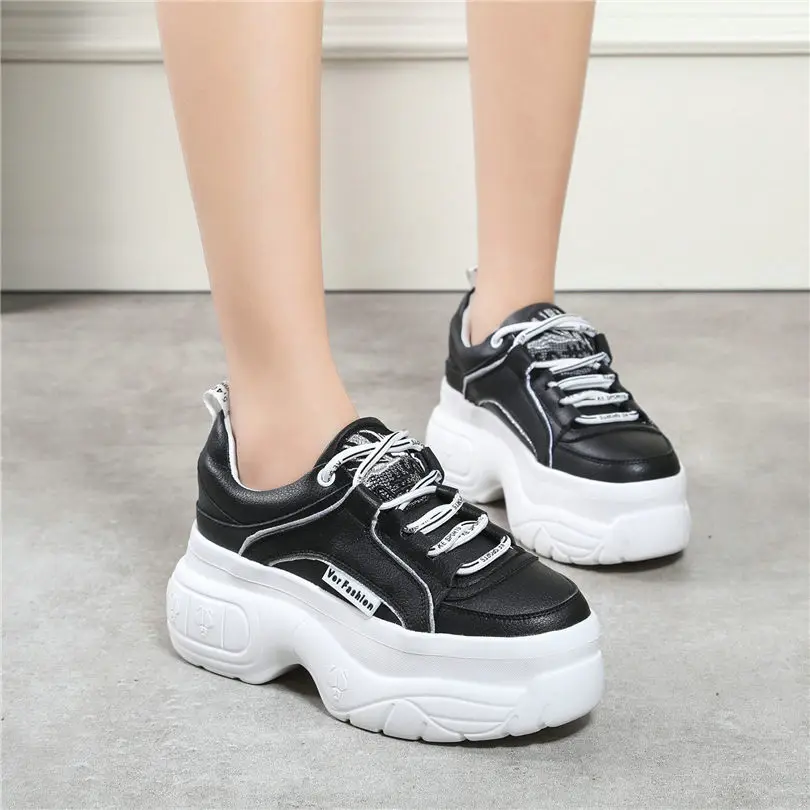 NAYIDUYUN Wedges Platform Oxfords Women Shoes Genuine Leather Lace Up High Heels Party Pumps Casual Black White |