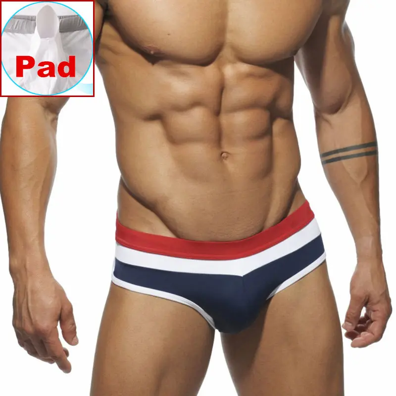 Push Up Mens Swim Briefs Sexy Gay Swimwear Man Swimsuit Swimming Trunks Beach Wear Surf Shorts Patchwork Bathing Suit zwembroek | Спорт и