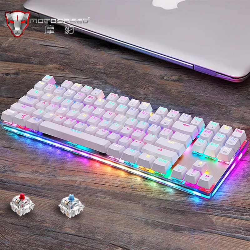 Оригинальная игровая механическая клавиатура Motospeed K87S с подсветкой RGB, USB-проводом, 87 клавиш, переключателями Red/Blue для ПК-компьютера геймера.