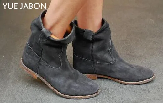 Женские замшевые ботильоны серые ковбойские ботинки из натуральной кожи на