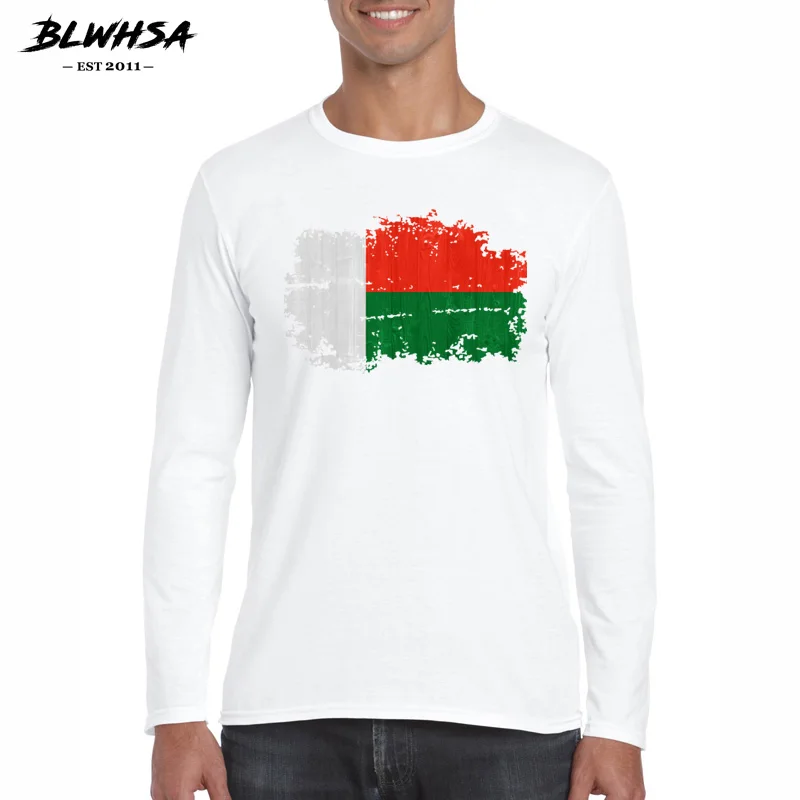 Мужская хлопковая футболка с длинным рукавом круглым вырезом и принтом | одежда