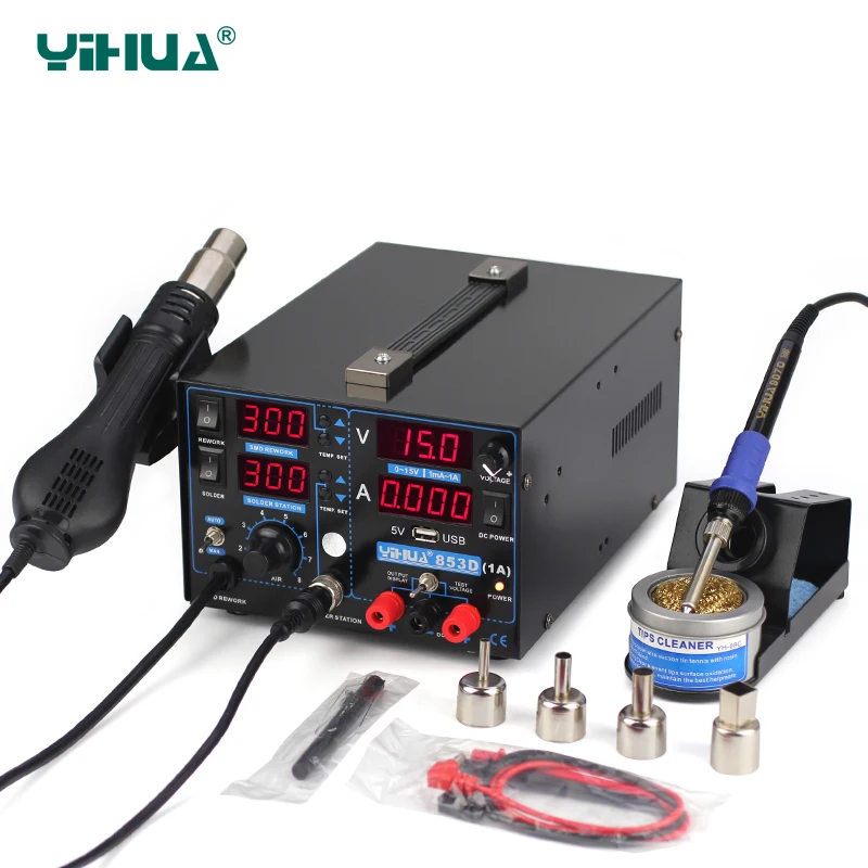 Высокомощная паяльная станция YIHUA 853D 1A USB с источником питания горячим воздухом