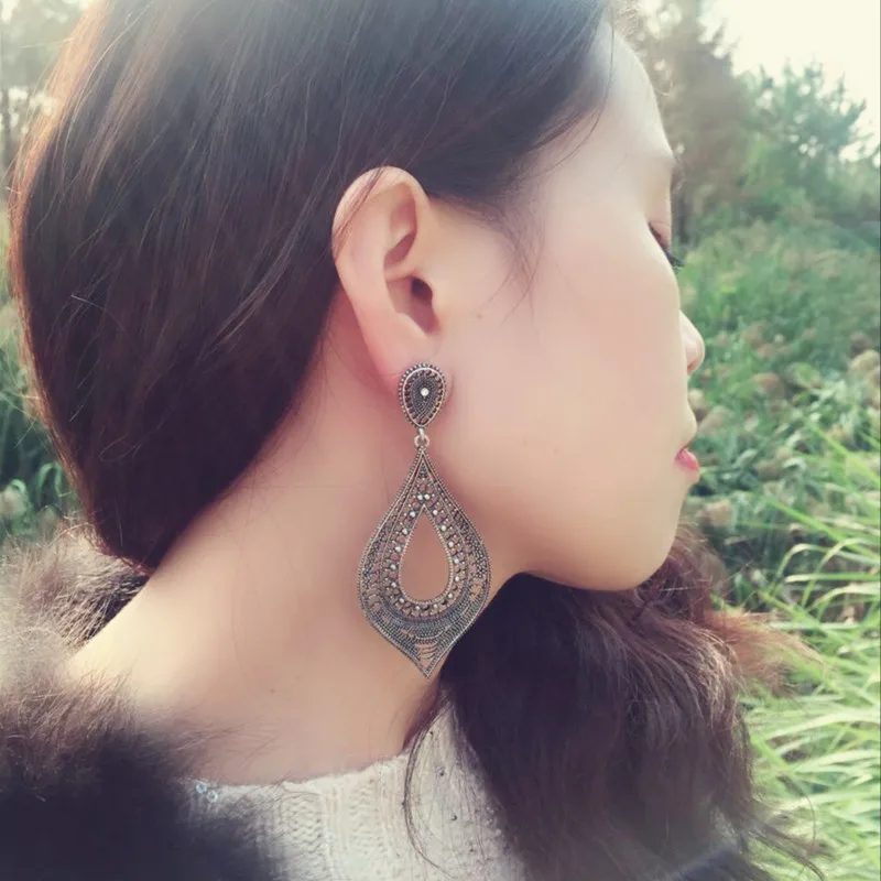 COWNINE Boho Винтаж тибетские серебряные бусины в форме капли воды серьга племенной