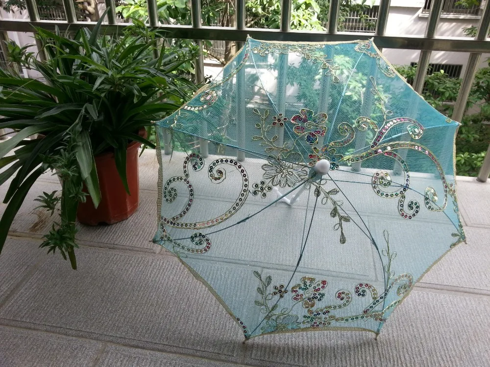 Зонт детский кружевной с блестками ручная работа цветами для девочек 23
