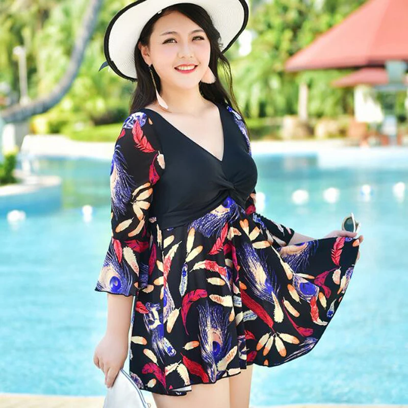 New Arrival Summer Women Dress Style One Piece Suits Feather Printed Plus Size Swimsuit Charming Breathable Bathing Suit | Спорт и