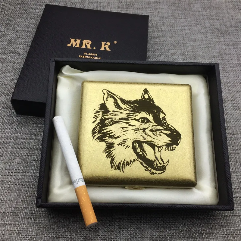 King Wolf Head Copper Cigarette Case Box Male Metal Boxes Laser Engraved Forever Storage Smoke Gift For Men | Дом и сад