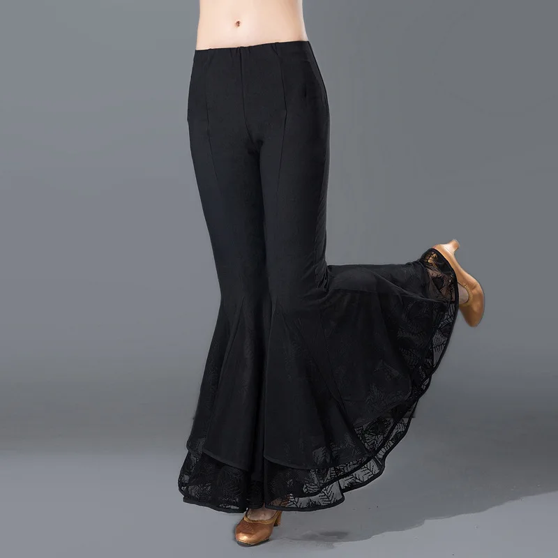 Брюки для взрослых с высокой талией свободные цветами вуалью женщин самбы румбы