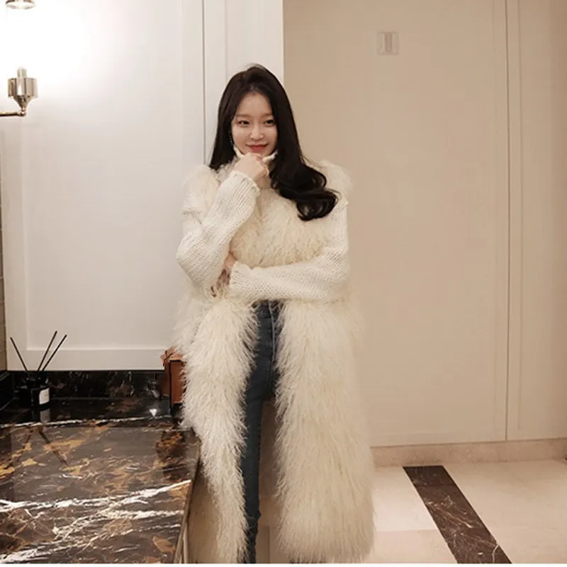 Женский пушистый Длинный Меховой жилет без рукавов элегантная зимняя меховая