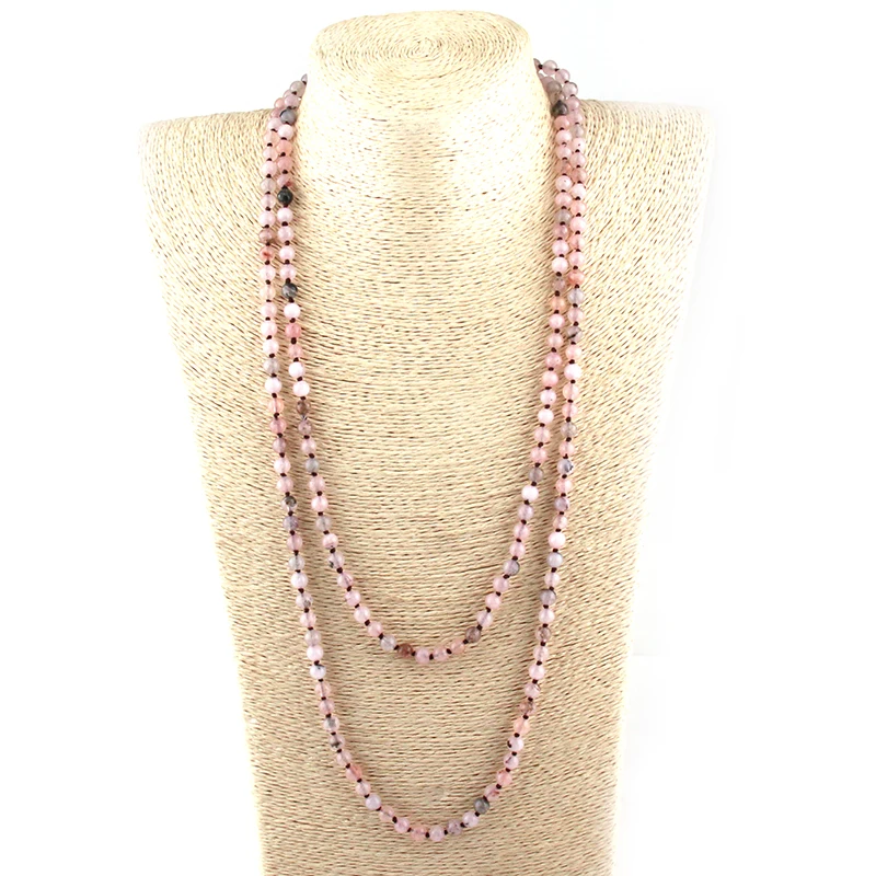 Женское длинное этническое ожерелье с бусинами 6 мм 150 см