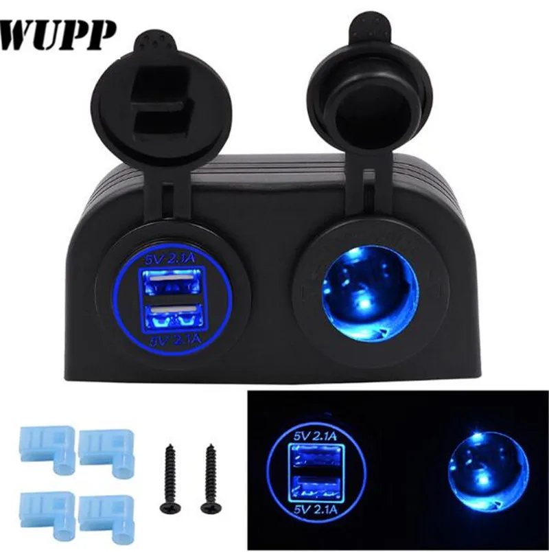 WUPP Car Motorcycle Dual 4.2A USB Charger + 12V/24V Cigarette Lighter Socket Two Hole Tent Type Panel For Boat Marine ATV RV | Автомобили