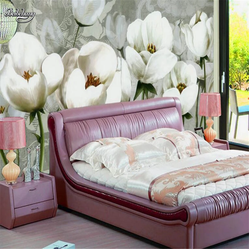 Beibehang европейский стиль ретро белый тюльпан картина маслом фон для телевизора