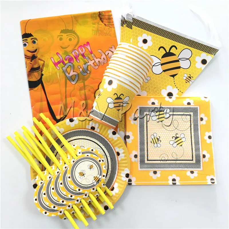 61 шт./лот набор одноразовой посуды для вечеринки с изображением пчелы из