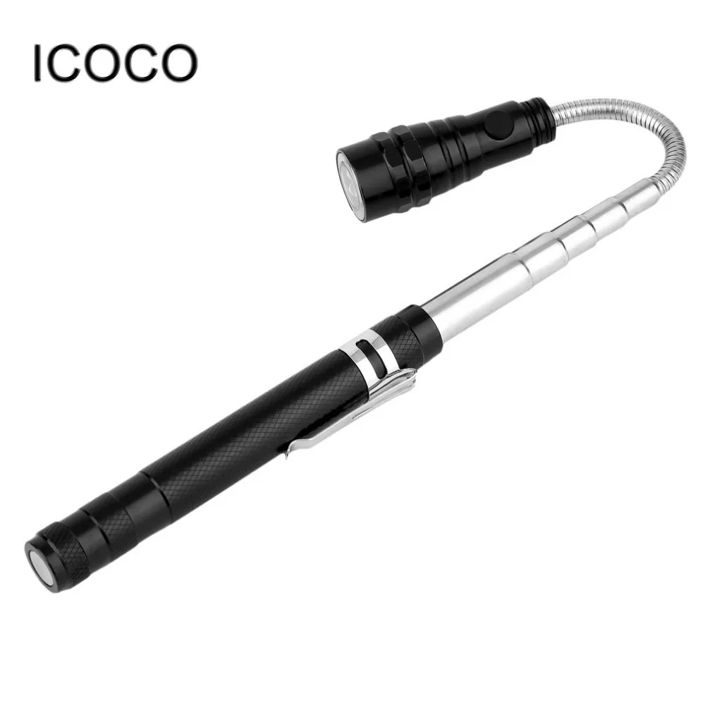 ICOCO Новый гибкий фонарик на 360 градусов с магнитным головкой и телескопической 3-х диодной лампой на магнитной подставке.