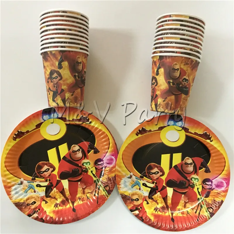 40 шт./лот тема Суперсемейка одноразовый набор посуды чашки тарелки День Рождения