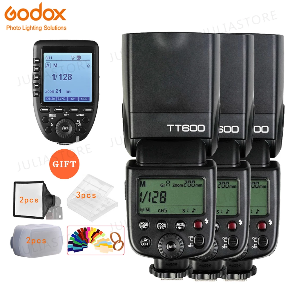 Вспышка для камеры 3x Godox TT600 со встроенным приемником и передатчиком Xpro камер Canon