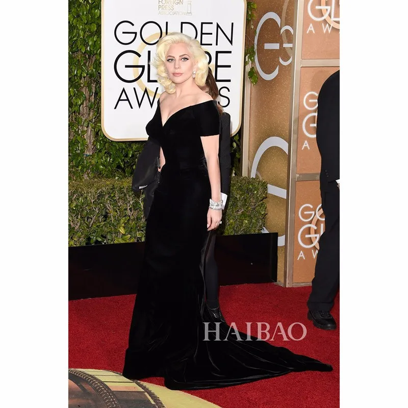 Annual Golden Globe Awards Lady Gaga Платье Русалка Черный Бархат Платья Знаменитостей 2017 |