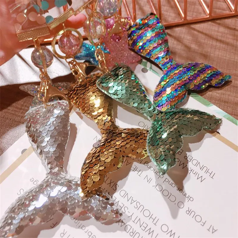 Color sequins mermaid tail starfish keychain pendant plush toys ladies car bag Christmas birthday gift | Игрушки и хобби