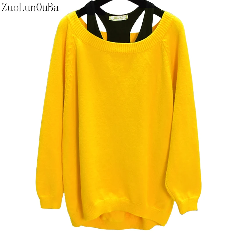 ZuoLunOuBa Autumn Korean Version Loose O Neck Solid Color Sweater Pullover Women Long Sleeve Bottoming Two Piece | Женская одежда