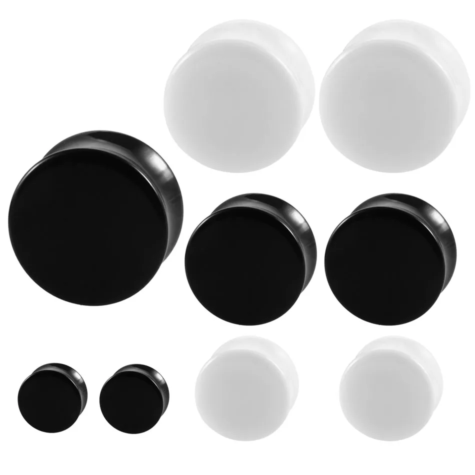 Pair White&ampBlack Acrylic Ear Tunnel Plug Simple Styles Gauges Piercing Double Curved Saddle Expander Stretcher Body Jewelry | Украшения