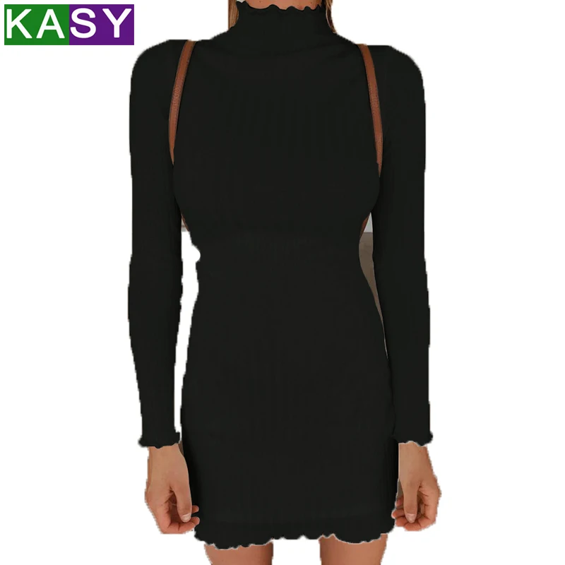 Женское осенне зимнее 100% хлопковое платье облегающее с длинными рукавами и